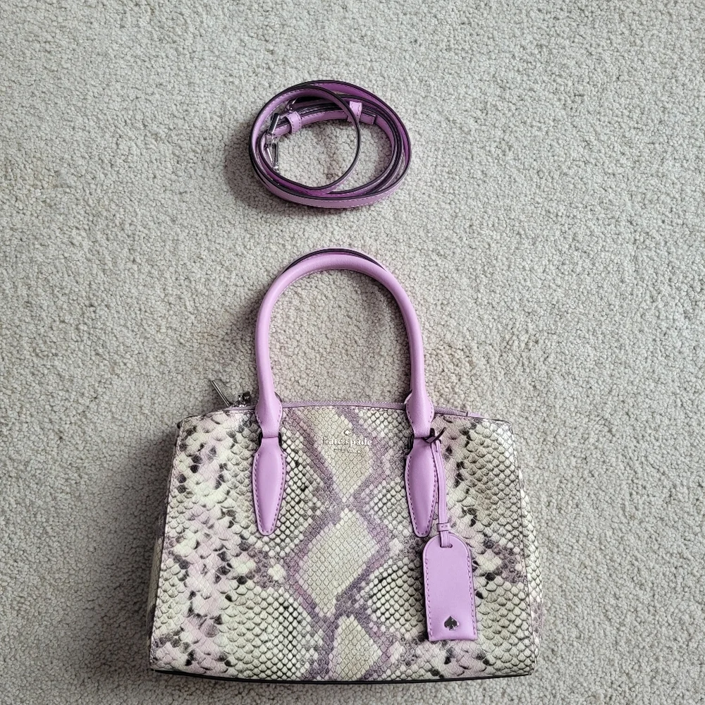 Kate Spade Medium Satchel Lavender Snake Embossed Leather Crossbody Like New